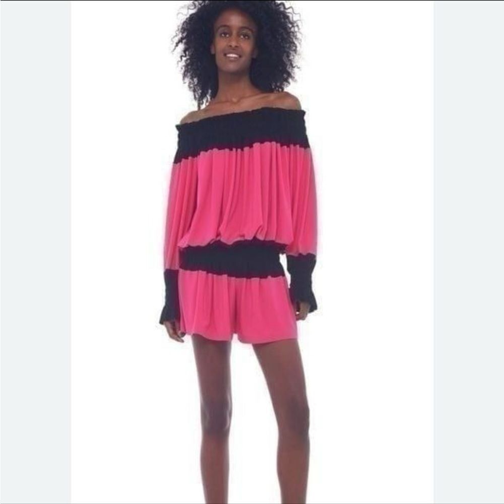 Norma Kamali Pink Peasant Jumpshort Romper | Size XL